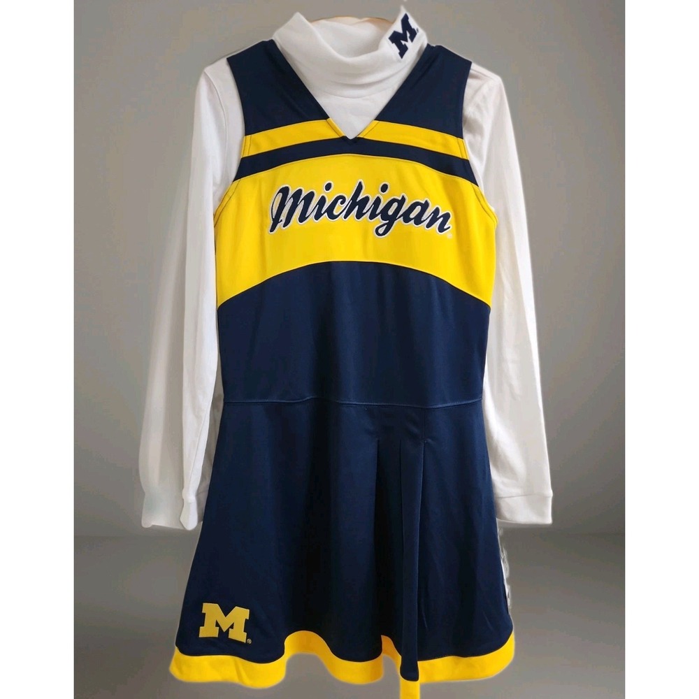 Michigan Wolverines Youth Cheerleader Dress 2 Piece Outfit XL 16 NWT Navy Maize